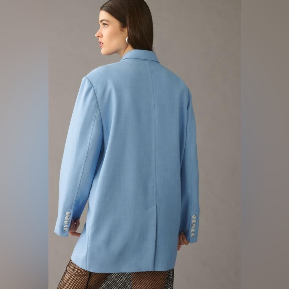 Anthropologie Maeve Oversized Blue Blazer Shoulder Pad Size XS/S - Picture 3 of 16